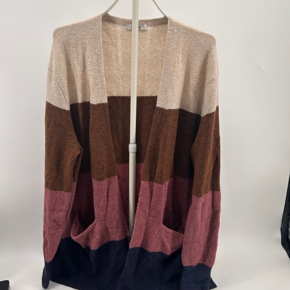 Madewell Colorblock Cardigan Sweater Women's Large Wool Alpaca‎ Open Front Cozy